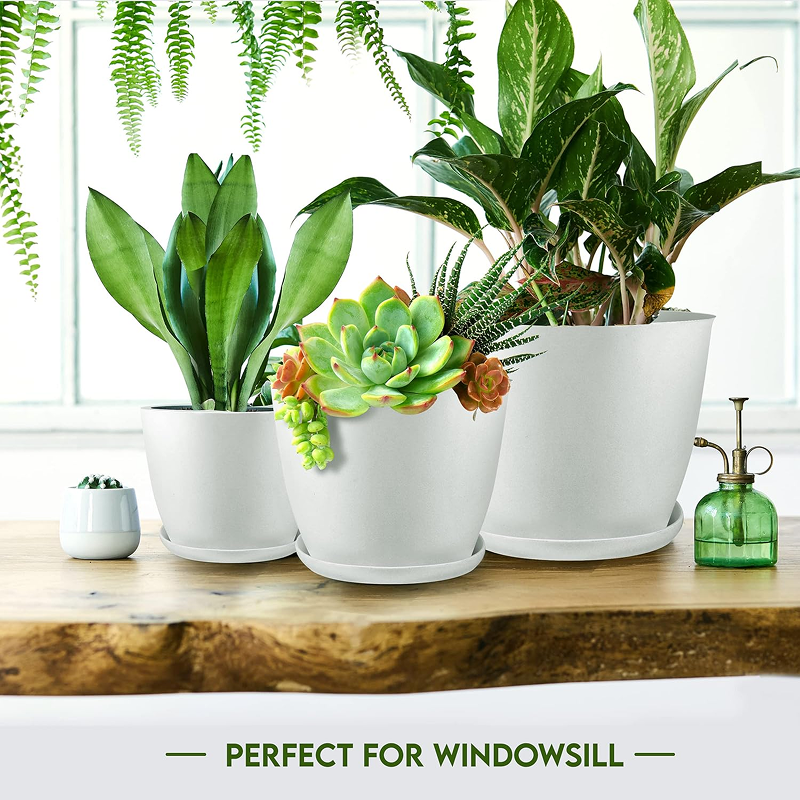 Utopia Home - Plant Pots with Drainage - 7/6.6/6/5.3/4.8 Inches Home Decor Flower Pots for Indoor Planter - Pack of 5 Plastic Planters, Cactus, Succulents Pot - Pink